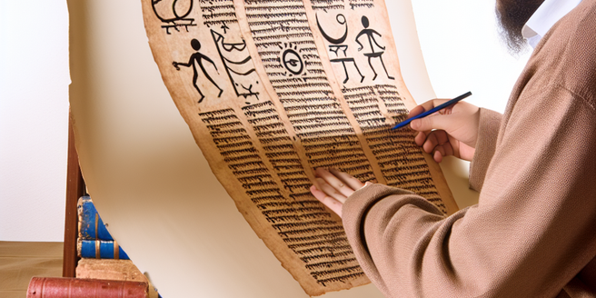 A scholar analysing an ancient scroll related to zodiac signs