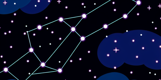 An illustrated constellation of aquarius in a star-filled sky
